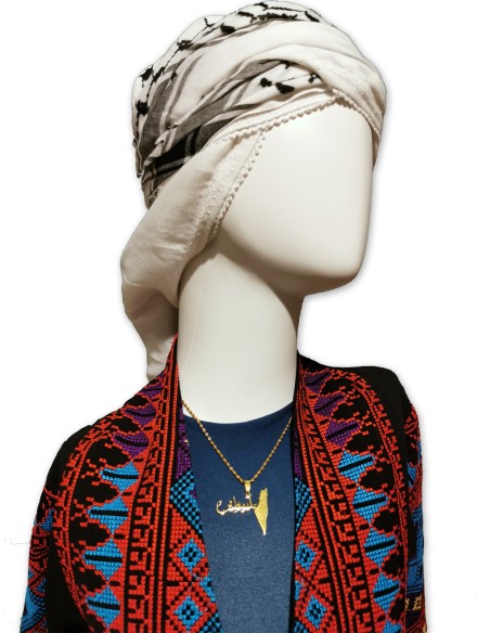 Collier en acier inoxydable avec inscription arabe « Palestine » et carte (doré)