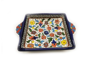 Square dish with handle, 13 cm - (colored), Hebron, Made...