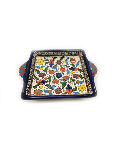 Quadratische Schale mit Griff, 13 cm – (farbig), Hebron, hergestellt in Palästina