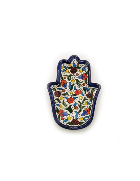 Schale "Hand der Fatimah" 12x18 cm – (Farbig), Hebron, hergestellt in Palästina