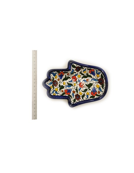 Schale "Hand der Fatimah" 12x18 cm – (Farbig), Hebron, hergestellt in Palästina