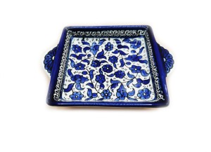 Square dish with handle, 13 cm - (Bleu), Hebron, Made in...