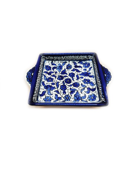 طبق مربع بيد 13 سم - (أزرق)، من الخليل، صنع في فلسطين