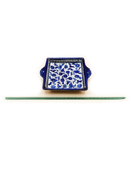 Quadratische Schale mit Griff, 13 cm – (Bleu), Hebron, hergestellt in Palästina