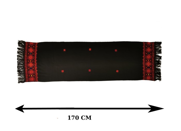 Châle Palestinien Tatreez Oriental (Broderie à la main) avec des couleurs classiques rouge et noir, Modèle 1