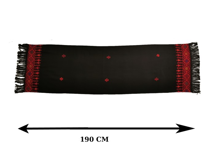 Châle Palestinien Tatreez Oriental (Broderie à la main) avec des couleurs classiques rouge et noir, Modèle 6