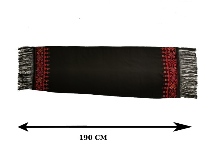 Châle Palestinien Tatreez Oriental (Broderie à la main) avec des couleurs classiques rouge et noir, Modèle 8