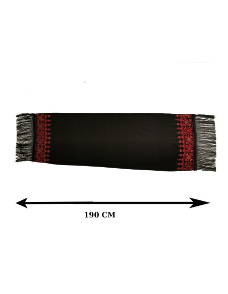 Châle Palestinien Tatreez Oriental (Broderie à la main) avec des couleurs classiques rouge et noir, Modèle 8