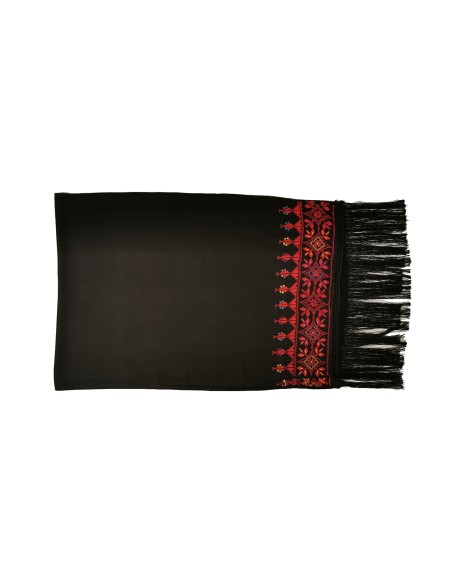Palestinian - Oriental Tatreez shawl (Hand made embroidery) with classic red and black, Model 8