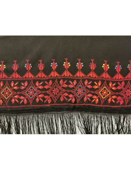 Châle Palestinien Tatreez Oriental (Broderie à la main) avec des couleurs classiques rouge et noir, Modèle 8