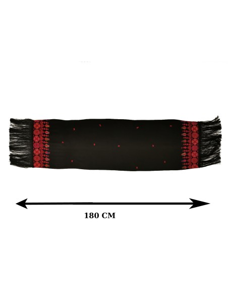 Schal Palästinensische Tatreez Oriental (Handgestickte Stickerei) in klassischen Farben Rot und Schwarz, Modell 9