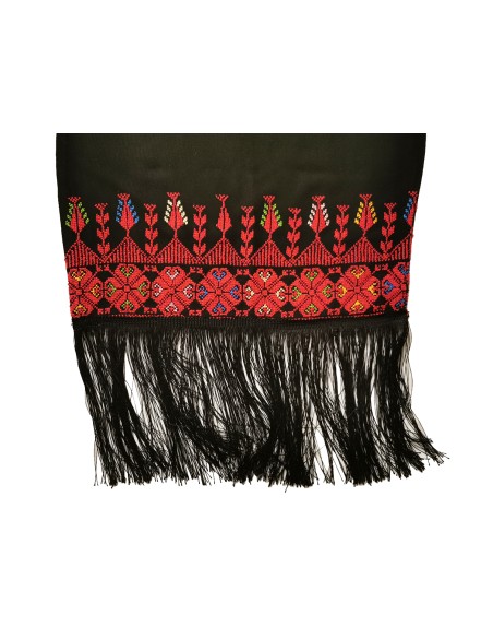 Schal Palästinensische Tatreez Oriental (Handgestickte Stickerei) in klassischen Farben Rot und Schwarz, Modell 9