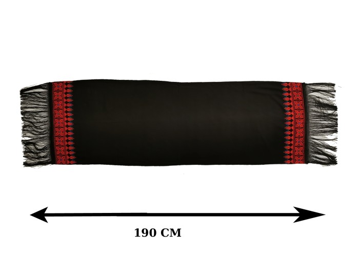 Châle Palestinien Tatreez Oriental (Broderie à la main) avec des couleurs classiques rouge et noir, Modèle 10