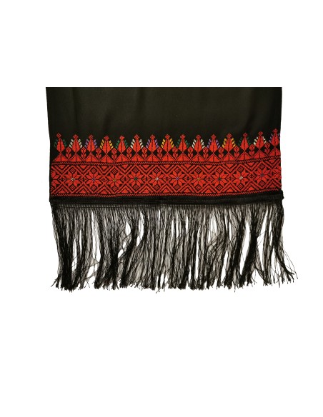 Palestinian - Oriental Tatreez shawl (Hand made embroidery) with classic red and black, Model 12