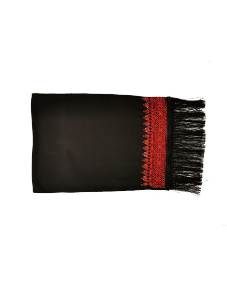 Châle Palestinien Tatreez Oriental (Broderie à la main) avec des couleurs classiques rouge et noir, Modèle 12