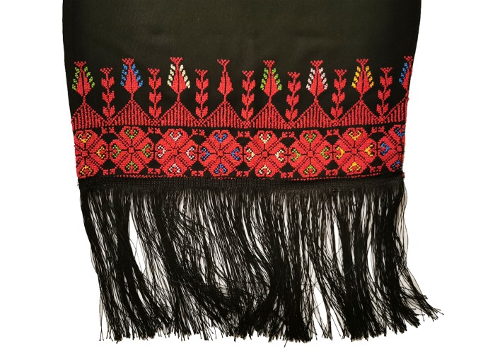 Châle Palestinien Tatreez Oriental (Broderie à la main) avec des couleurs classiques rouge et noir, Modèle 9B