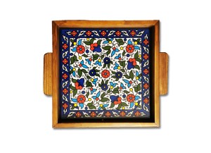 Wooden tray with ceramic tiles from Hebron - colored 20 x...