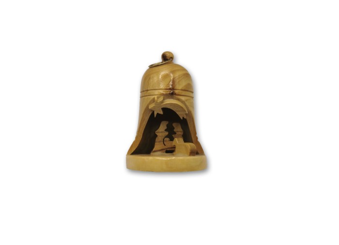 Olive Wood Hanging Ornament - Nativity Bell