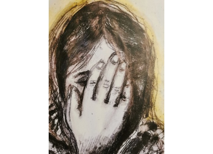 Authentic Art from Gaza - a lady covering here...